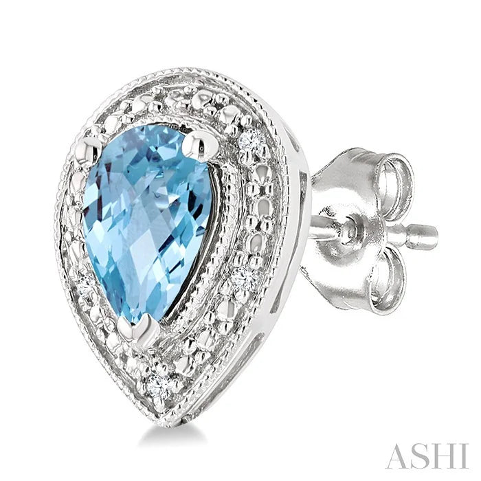 Silver Pear Shape Gemstone & Diamond Earrings