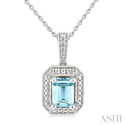 Silver Emerald Shape Gemstone & Diamond Pendant