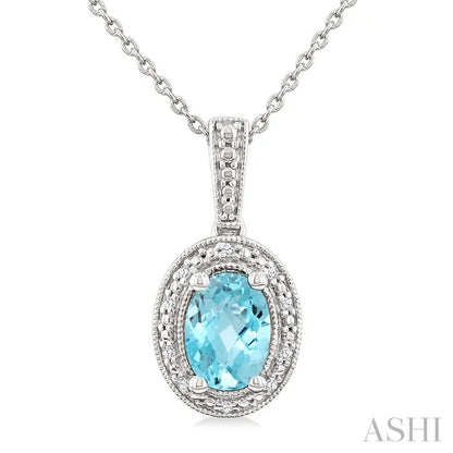 Silver Oval Shape Gemstone & Diamond Pendant