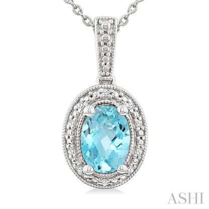 Silver Oval Shape Gemstone & Diamond Pendant