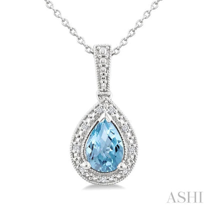 Silver Pear Shape Gemstone & Diamond Pendant