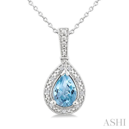 Silver Pear Shape Gemstone & Diamond Pendant