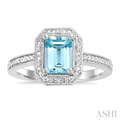 Silver Emerald Shape Gemstone & Diamond Ring