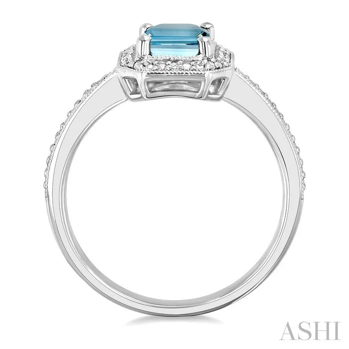 Silver Emerald Shape Gemstone & Diamond Ring