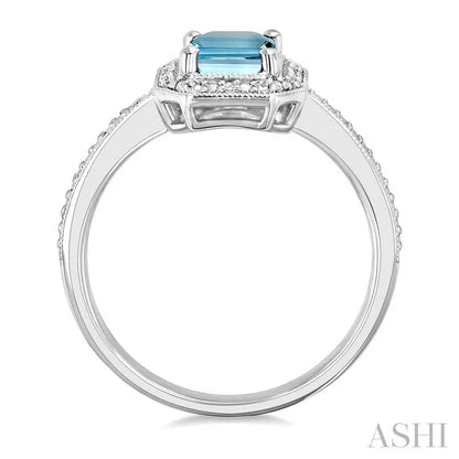 Silver Emerald Shape Gemstone & Diamond Ring