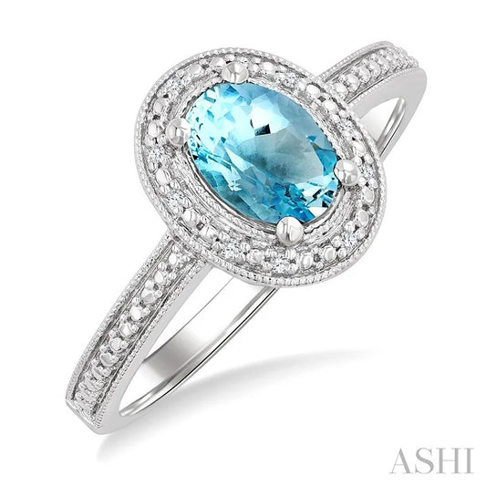 Silver Oval Shape Gemstone & Diamond Ring