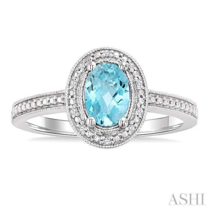 Silver Oval Shape Gemstone & Diamond Ring