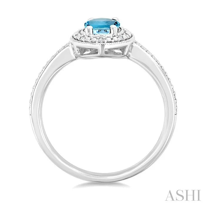 Silver Oval Shape Gemstone & Diamond Ring