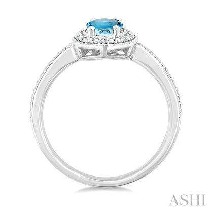 Silver Oval Shape Gemstone & Diamond Ring