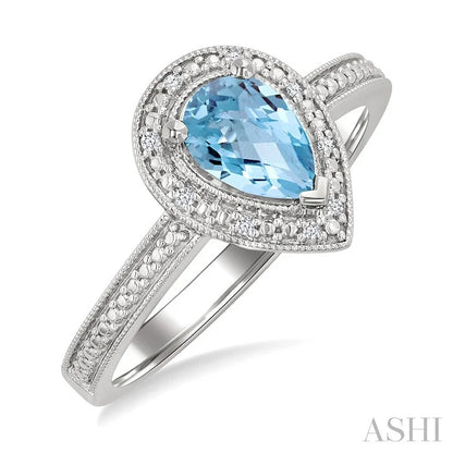 Silver Pear Shape Gemstone & Diamond Ring
