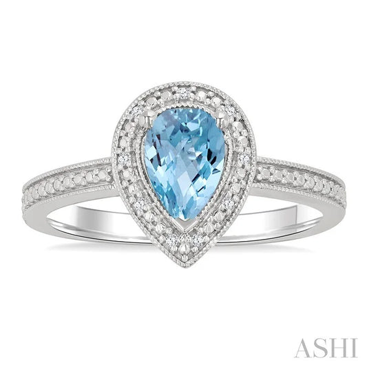 Silver Pear Shape Gemstone & Diamond Ring