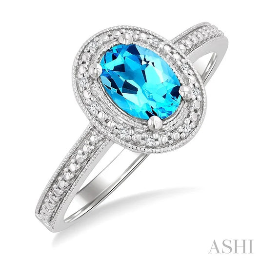 Silver Oval Shape Gemstone & Diamond Ring