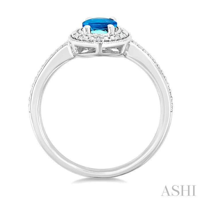 Silver Oval Shape Gemstone & Diamond Ring