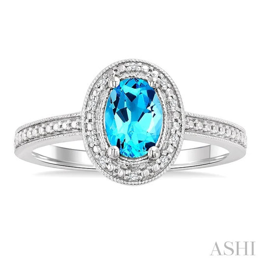 Silver Oval Shape Gemstone & Diamond Ring