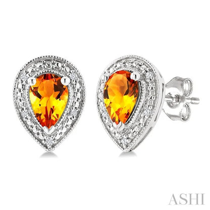 Silver Pear Shape Gemstone & Diamond Earrings