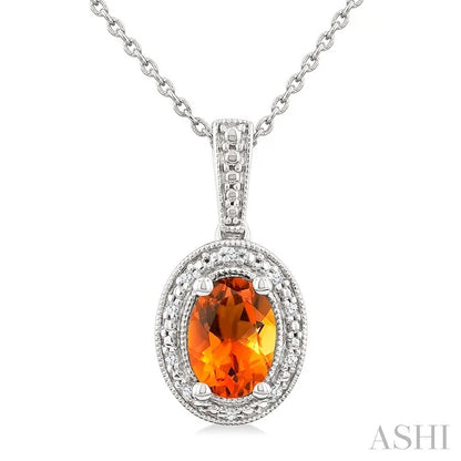 Silver Oval Shape Gemstone & Diamond Pendant