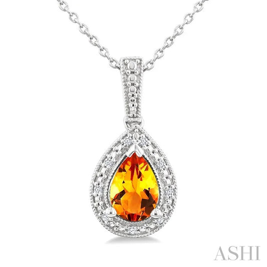 Silver Pear Shape Gemstone & Diamond Pendant