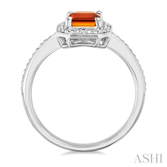 Silver Emerald Shape Gemstone & Diamond Ring
