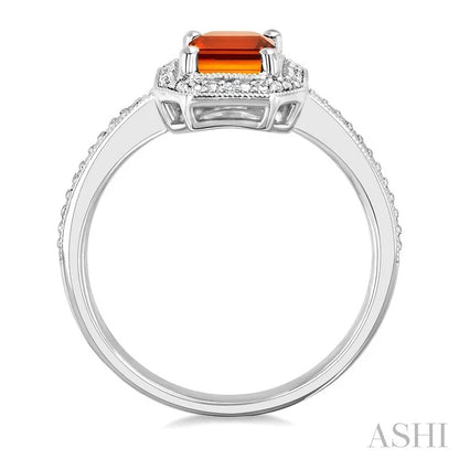 Silver Emerald Shape Gemstone & Diamond Ring