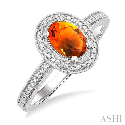 Silver Oval Shape Gemstone & Diamond Ring