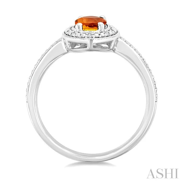 Silver Oval Shape Gemstone & Diamond Ring