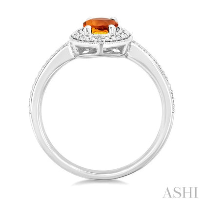 Silver Oval Shape Gemstone & Diamond Ring
