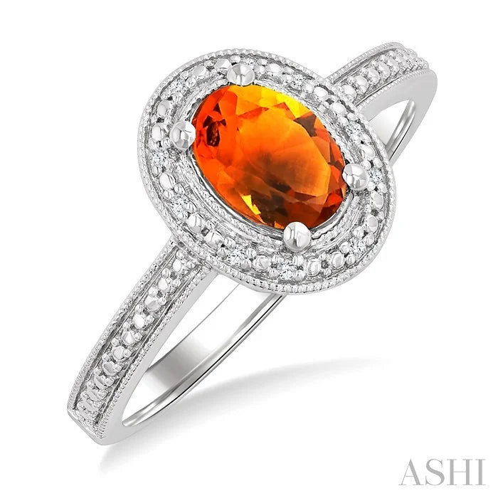 Silver Oval Shape Gemstone & Diamond Ring
