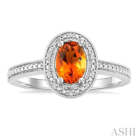 Silver Oval Shape Gemstone & Diamond Ring