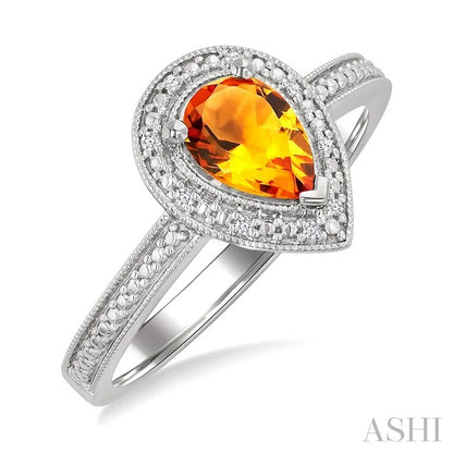 Silver Pear Shape Gemstone & Diamond Ring