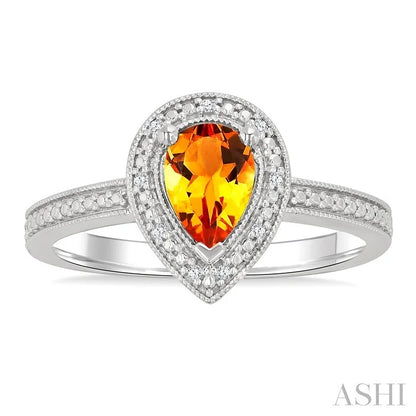 Silver Pear Shape Gemstone & Diamond Ring