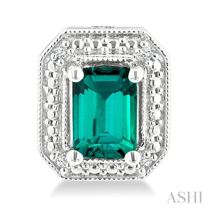 Silver Emerald Shape Gemstone & Diamond Earrings