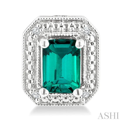 Silver Emerald Shape Gemstone & Diamond Earrings