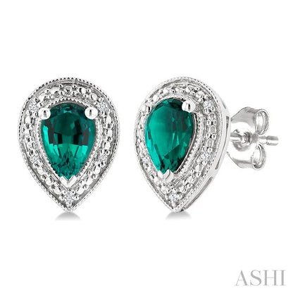 Silver Pear Shape Gemstone & Diamond Earrings