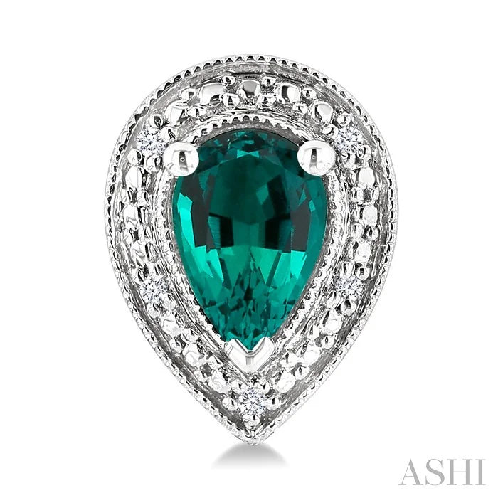 Silver Pear Shape Gemstone & Diamond Earrings
