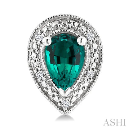 Silver Pear Shape Gemstone & Diamond Earrings