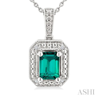 Silver Emerald Shape Gemstone & Diamond Pendant