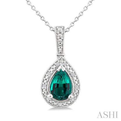 Silver Pear Shape Gemstone & Diamond Pendant
