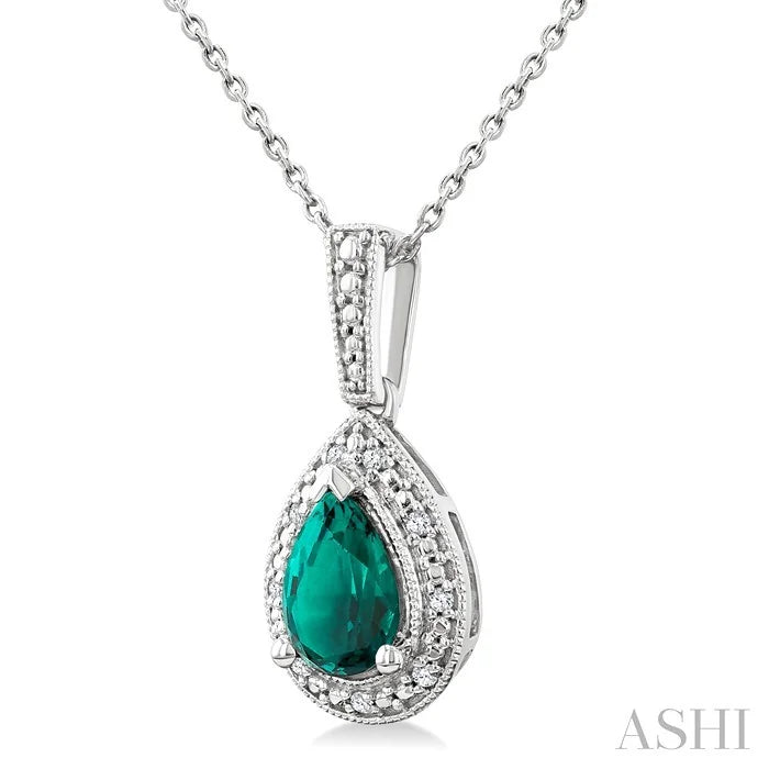 Silver Pear Shape Gemstone & Diamond Pendant