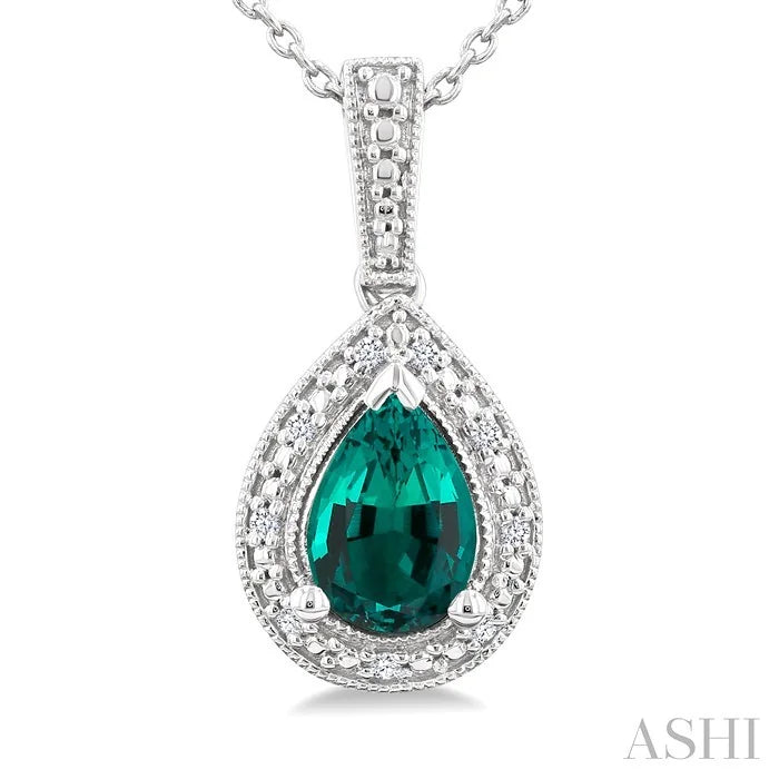 Silver Pear Shape Gemstone & Diamond Pendant