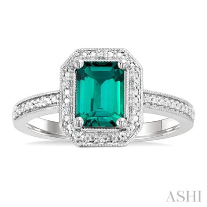 Silver Emerald Shape Gemstone & Diamond Ring