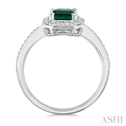 Silver Emerald Shape Gemstone & Diamond Ring