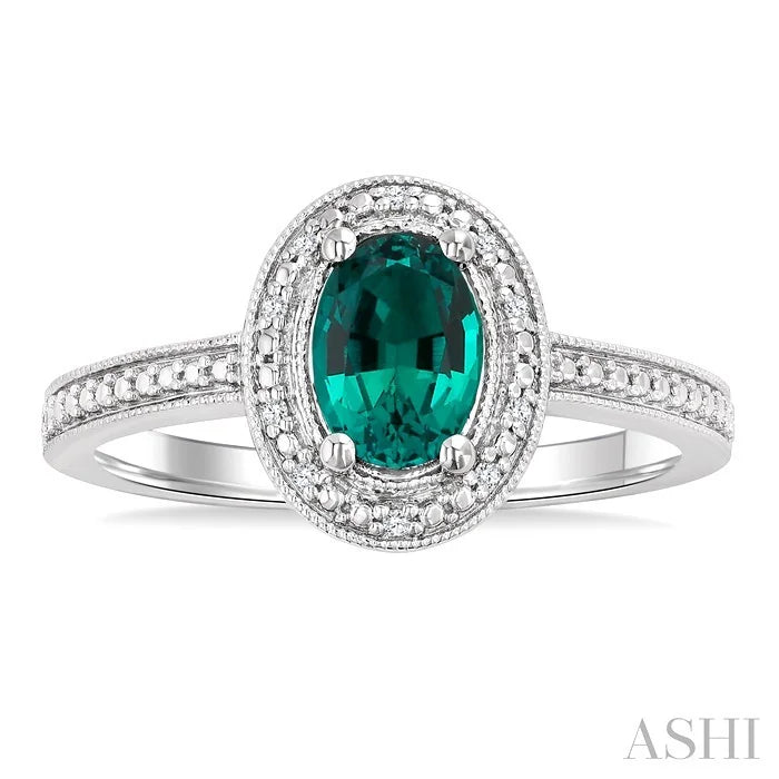 Silver Oval Shape Gemstone & Diamond Ring