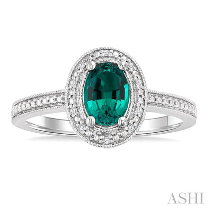 Silver Oval Shape Gemstone & Diamond Ring