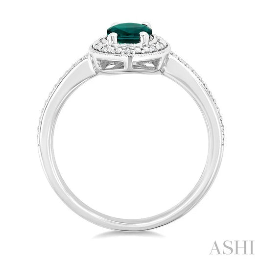 Silver Oval Shape Gemstone & Diamond Ring