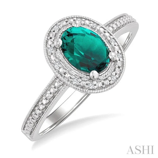 Silver Oval Shape Gemstone & Diamond Ring