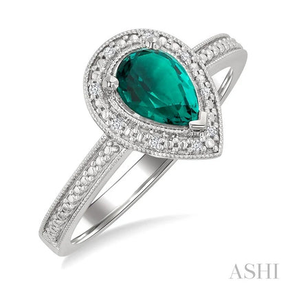 Silver Pear Shape Gemstone & Diamond Ring