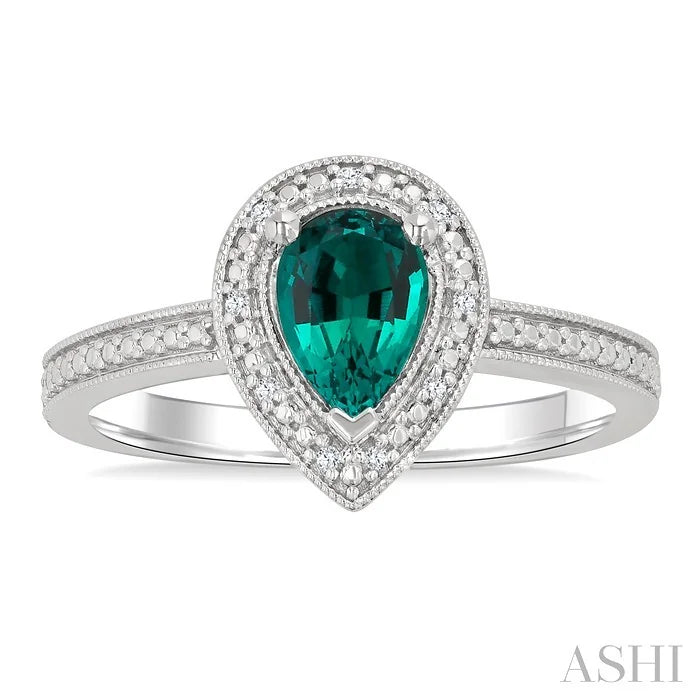 Silver Pear Shape Gemstone & Diamond Ring