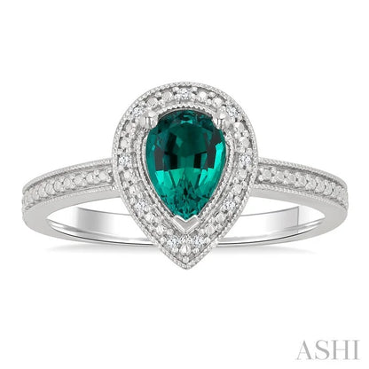 Silver Pear Shape Gemstone & Diamond Ring