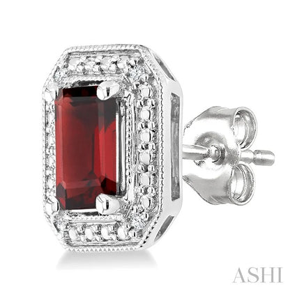 Silver Emerald Shape Gemstone & Diamond Earrings