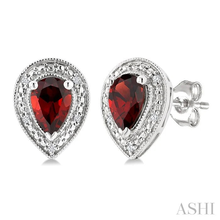 Silver Pear Shape Gemstone & Diamond Earrings